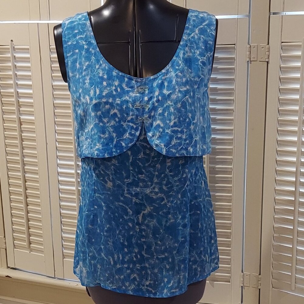 Cache Vintage Blue & White Silk Tank Blouse Part of Set Size S